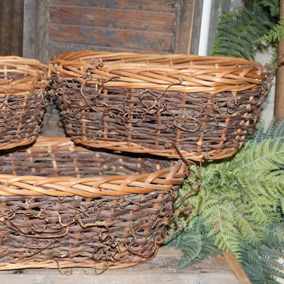 NEW Set of 3 Large Rustic French Country Farmhouse Willow Nesting Baskets - Picture 3 of 12
